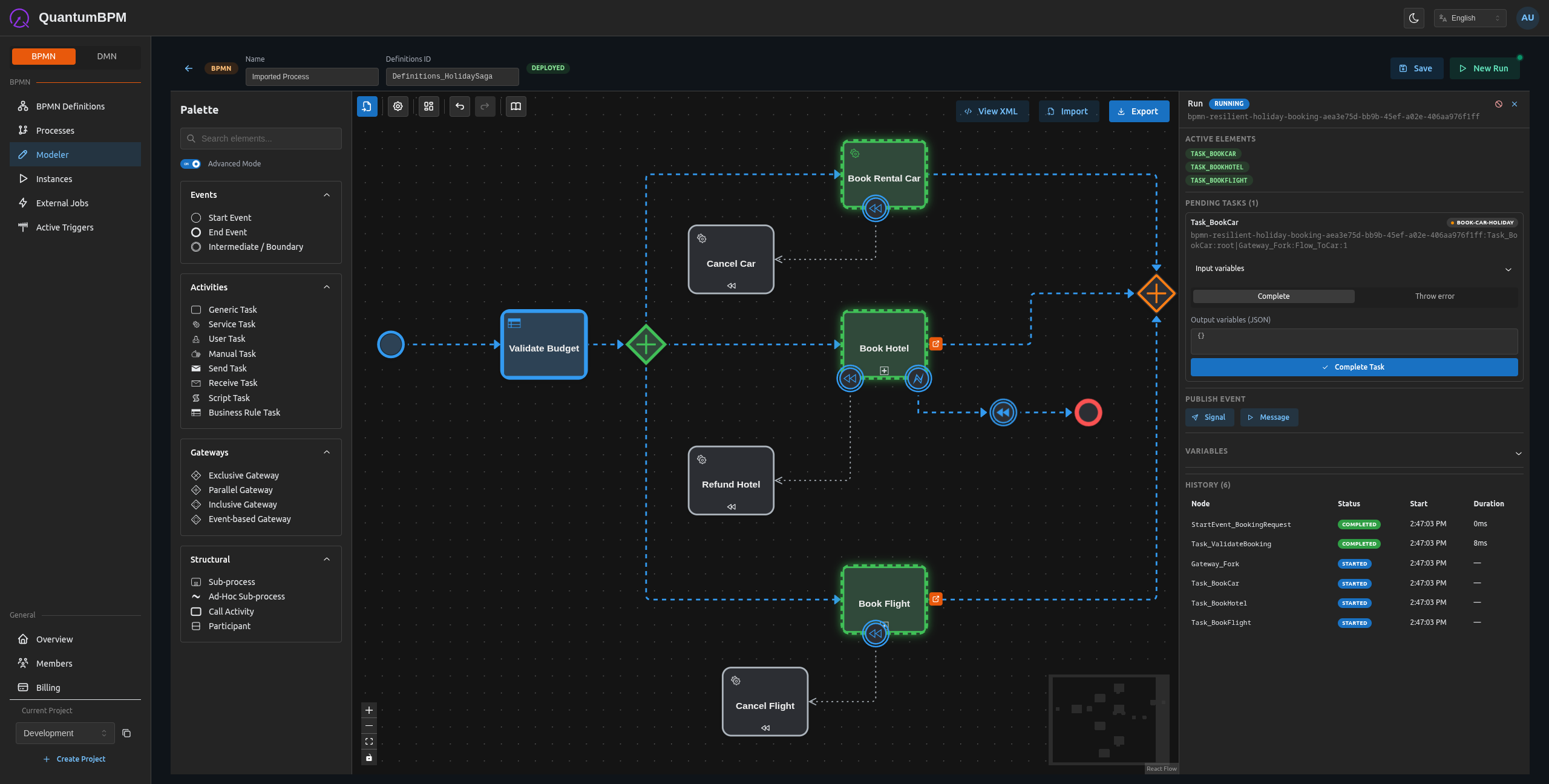 QuantumBPM modeler — process and decision surfaces