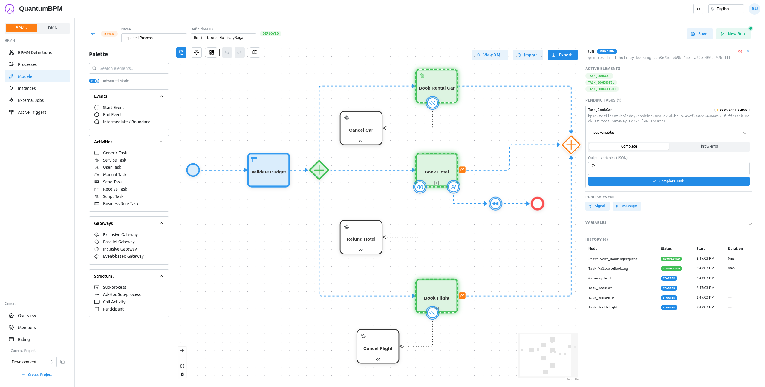 QuantumBPM modeler — process and decision surfaces
